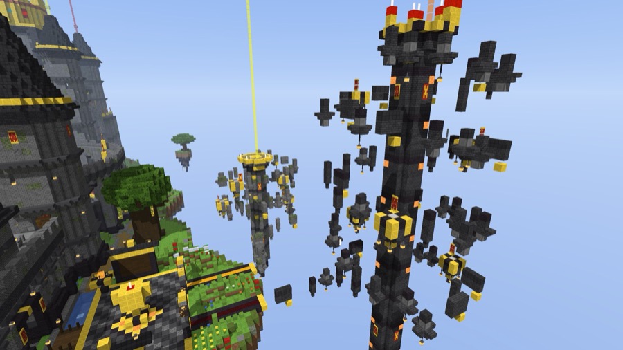 Floating castle-ruin parkour course with checkpoints