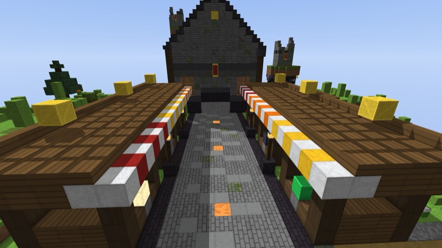 The market street with striped merchant stalls